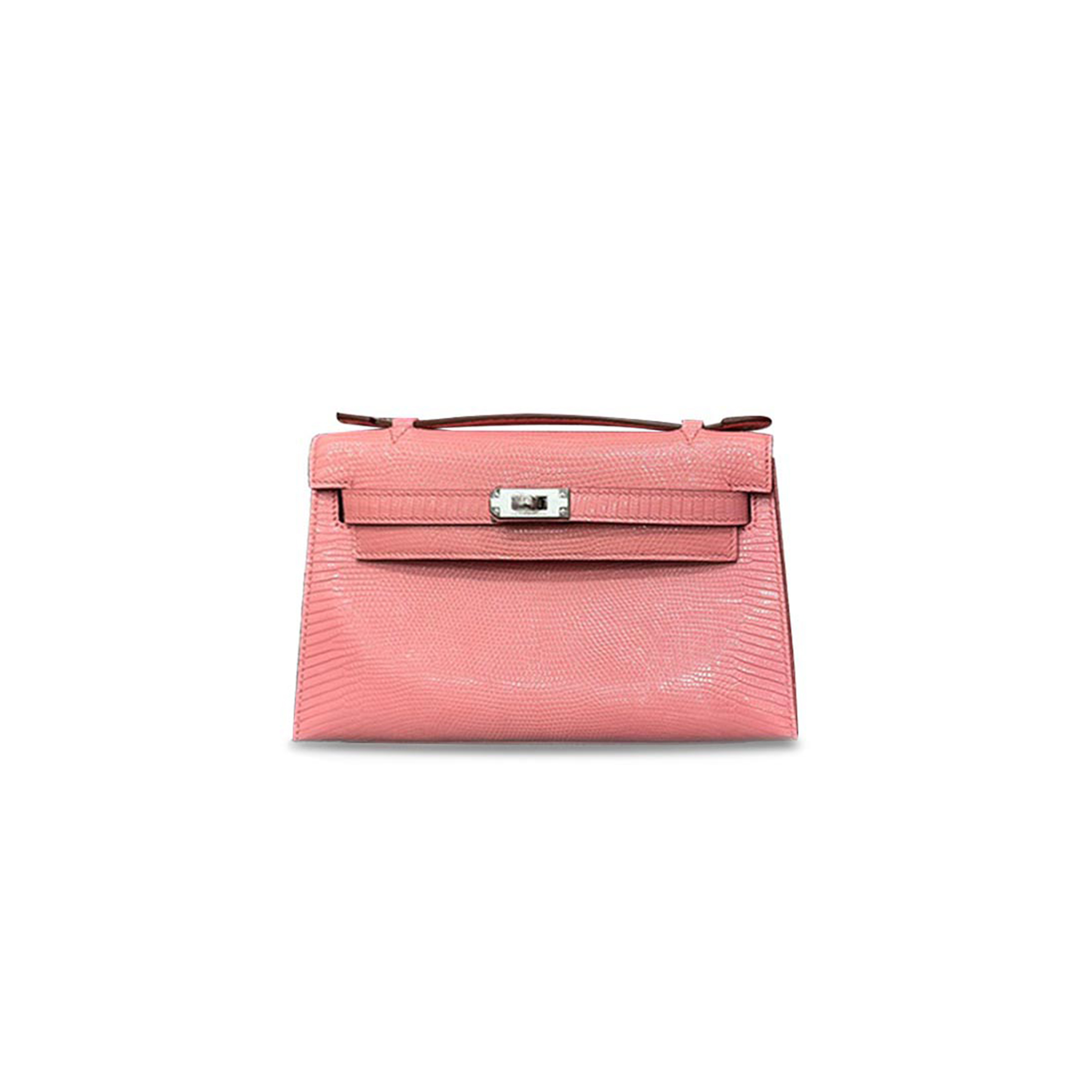 HERMÈS MASTER MINI KELLY POCHETTE LIZARD SKIN 1Q MILKSHAKE POWDER SILVER BUCKLE (22*14*7cm)